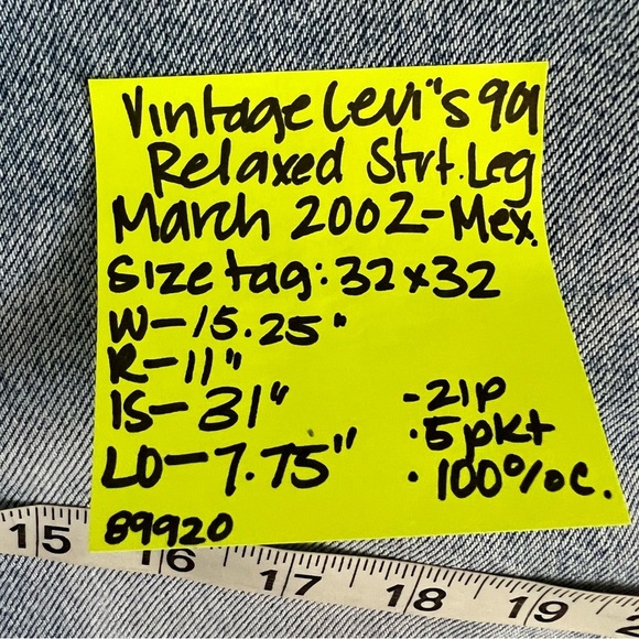 Vintage 2002 Levi’s 901 Relaxed Straight Leg Jeans Light Wash Mexico 32 X 32 - Picture 12 of 12